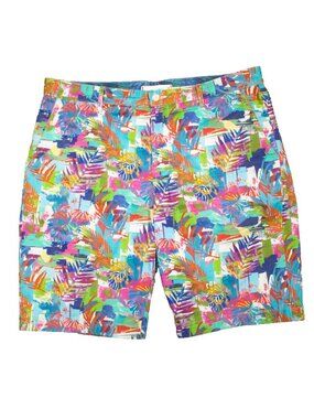 Robert Graham Shorts Colorful Print Tropical Leaves Stretch Cotton 36"